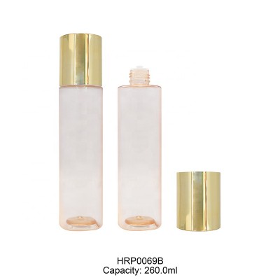 Gold toner bottles wholesale private label plastic toner bottle custom empty 260ml lotion pump bottle with crystal body