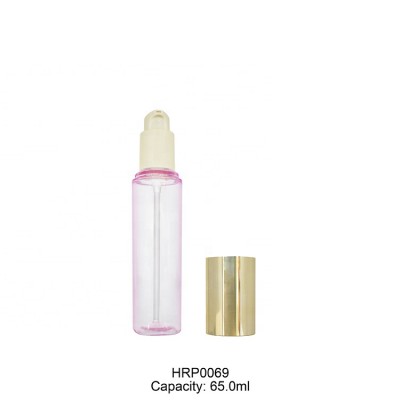 Luxury golden cap pet 65ml lotion pump bottles clear custom 65ml gold empty lotion pump bottle with pump