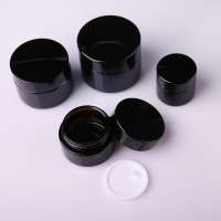 Stock item 100g 50g Round Amber Glass Cream Jar with Black Lid