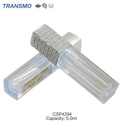 Wholesale diamond-studded unique lip gloss container tube 5ml square transparent lip gloss tube with led light and mirror