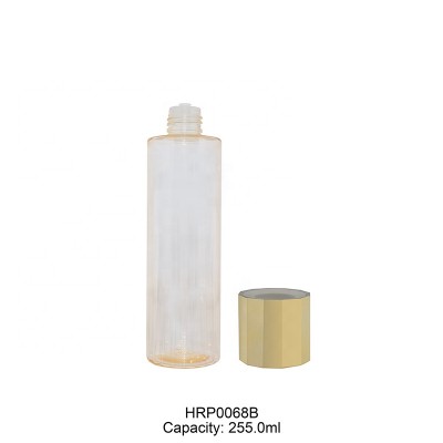 High quality 255ml clear toner bottle private label wholesale 255ml empty crystal plastic lotion bottles with golden lid